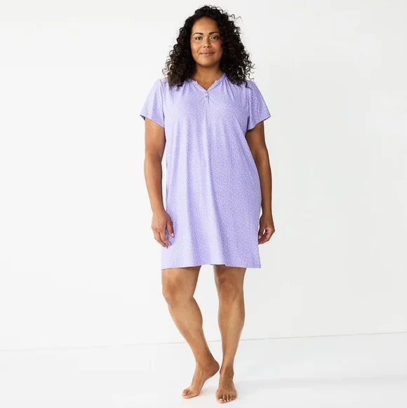 Croft & Barrow Sleepwear Purple Hearts Sleep Dress - Picture 1 of 8
